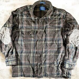 Vintage Pendleton Wool Plaid Shirt Mens Medium M Elbow Patches Made in USA